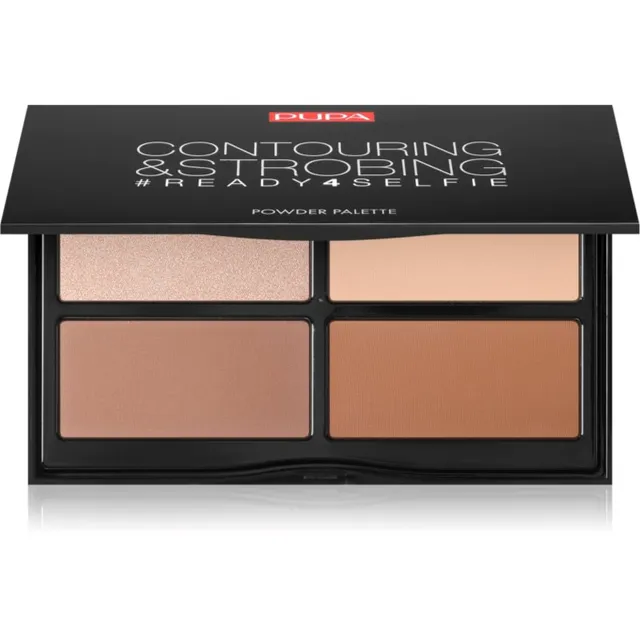 PUPA Milano #READY4SELFIE Contouring & Strobing Kontuuripalett highlighteriga (valgustpeegeldav toode, mis rõhutab nokontuure) varjund 003 Dark Skin 1