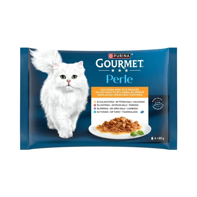 Kiisueine kalkun/part/lammas/tuunikala  4-pakk, GOURMET PERLE, 4x85g