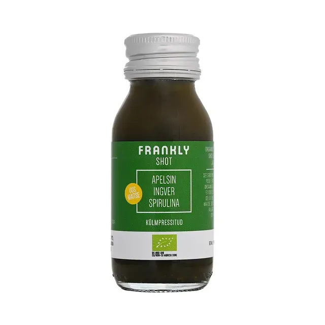 Apelsini, Ingveri, spirulina Shot, FRANKLY, 60ml