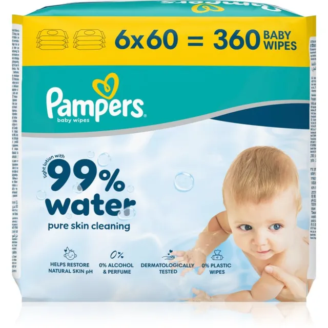 Pampers 99% Water Baby Wipes Niisked puhastusrätikud lastele 6x60 tk