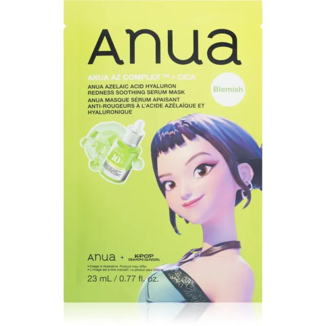 Anua K-Pop Demon Hunters Azelaic Acid Hyaluron Redness Soothing Serum Mask Rahustav näo lehtmask niisutava toimega 23 ml