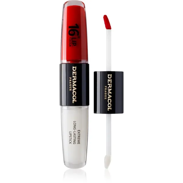Dermacol 16H Lip Colour Kauapüsiv huulepulk ja huuleläige varjund 04 Revenge Red 2x4 ml