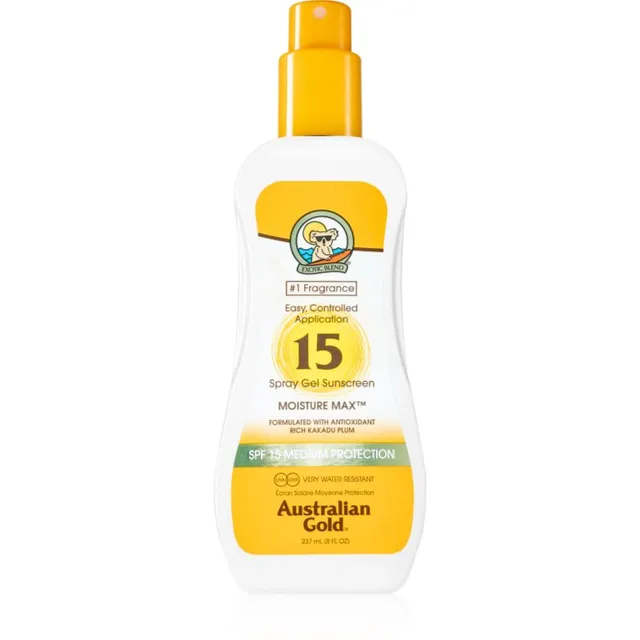 Australian Gold Spray Gel Sunscreen Kaitsev pihusti päikesekaitseks SPF 15 237 ml