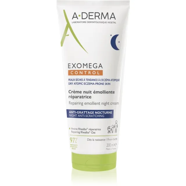 A-Derma Exomega Control Repairing Emollient Night Cream Taastav öökreem sügeluse vastu 200 ml