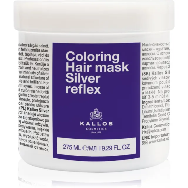 Kallos Coloring Hair Mask Silver Reflex Juuksemask kollaste toonide neutraliseerimiseks 275 ml