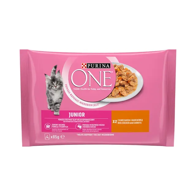 Kiisueine kassipoegadele kana/porgand 4x85g, PURINA ONE, 340 g