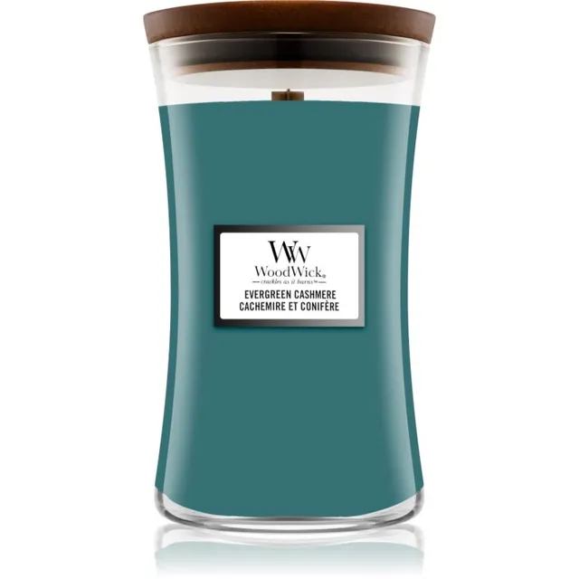 Woodwick Evergreen Cashmere lõhnaküünal puidust taht 610 g