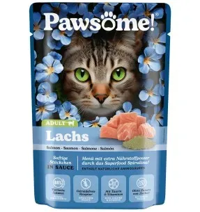 Pawsome! einekotike kassidele, lõhetükid kastmes, teraviljavaba kassikonserv