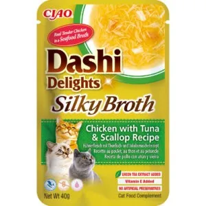Inaba Dashi Delights Silky Broth kana, tuunikala ja kammkarbiga konserv kassile 40g