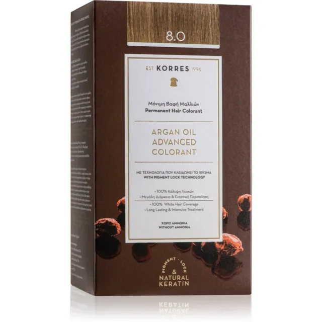 Korres Argan Oil Püsijuuksevärv argaaniaõliga varjund 8.0 Light Blonde 50 ml