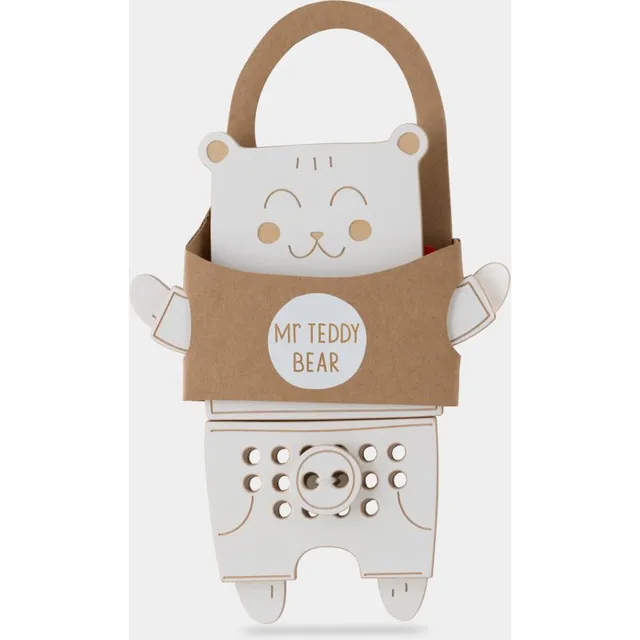 Milin Wooden Lacing Toy Mr. Teddy aktiveeriv mänguasi 22 cm x 17 cm x 0,7 cm 1 tk