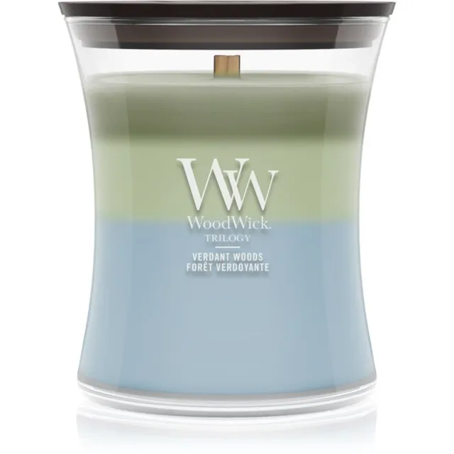 Woodwick Trilogy Verdant Woods lõhnaküünal puidust taht 275 g