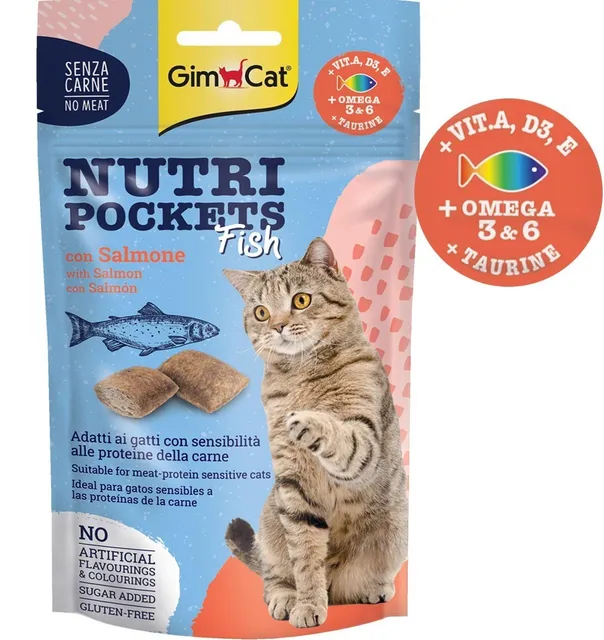 Nutri Pockets Fish täidisega maius kassile, lõhega padjakesed (GimCat)