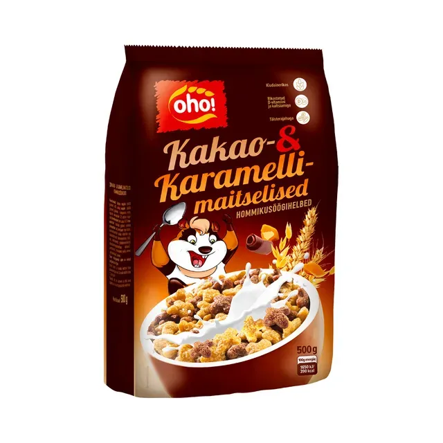 Kakao-ja karamellimaitselised helbed, OHO, 500 g