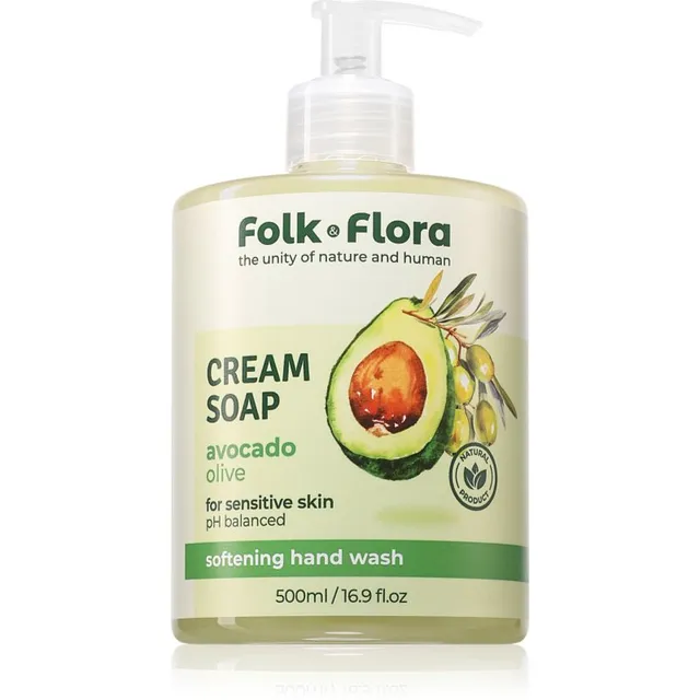 Folk & Flora Avocado & Olive Vedelseep tundlikule nahale 500 ml