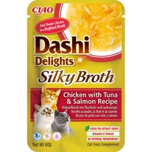 Inaba Dashi Delights Silky Broth kana, tuunikala ja lõhega konserv kassile 40g