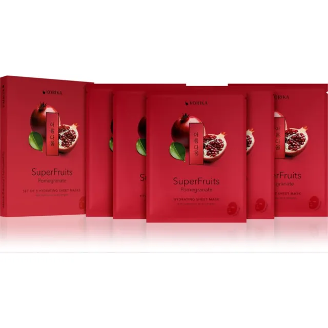 KORIKA SuperFruits Pomegranate - Set of 5 Hydrating Face Sheet Masks näomask soodushinnaga niisutava toimega 5x25 g