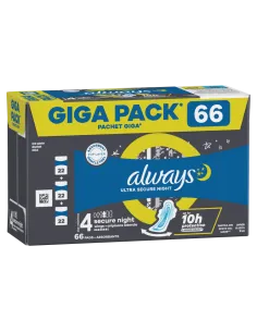 Always Ultra Secure Night hügieenisidemed tiibadega 66 tk (suurus 4)