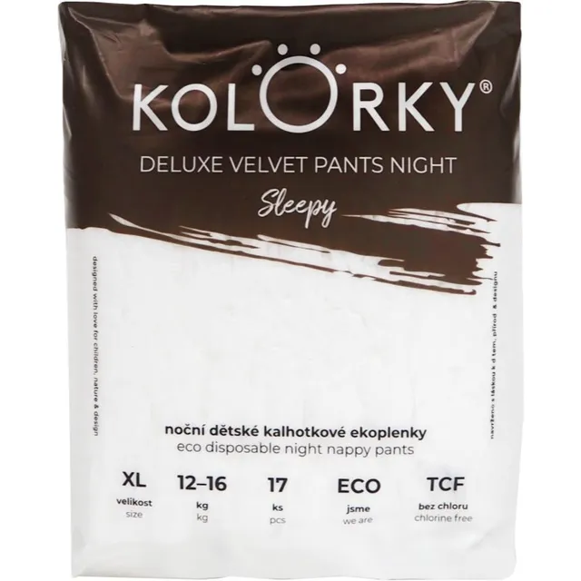 Kolorky Deluxe Velvet Pants Night Sleepy ühekordselt kasutatavad püksmähkmed öö XL 12-16 kg 17 tk