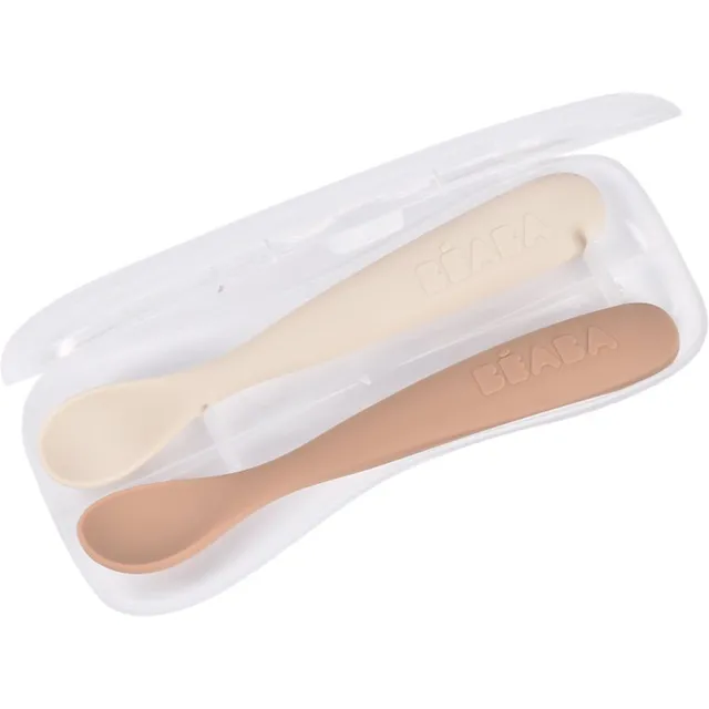 Beaba Set of 2 Ergonomic Spoons lusikas koos ümbrisega Clay Praline 4m+ 2 tk