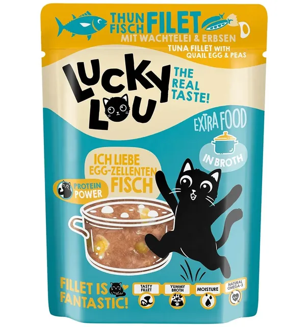 Lucky Lou Extra Food tuunifilee vutimunade ja hernestega puljongis, teraviljavaba kassieine kotikeses