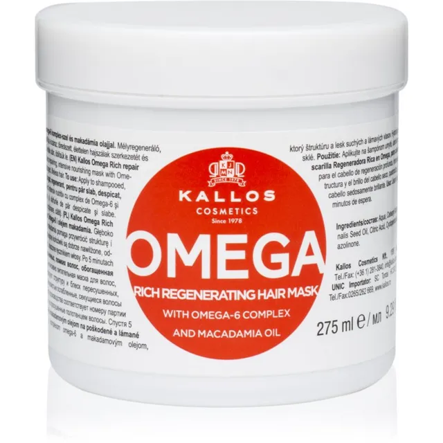 Kallos KJMN Professional Omega Toitev juuksemask oomega-6 kompleksi ja makadaamiaõliga 275 ml