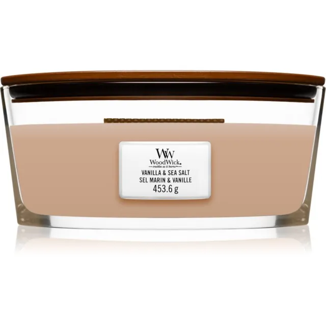 Woodwick Vanilla & Sea Salt lõhnaküünal puidust taht (hearthwick) 453.6 g