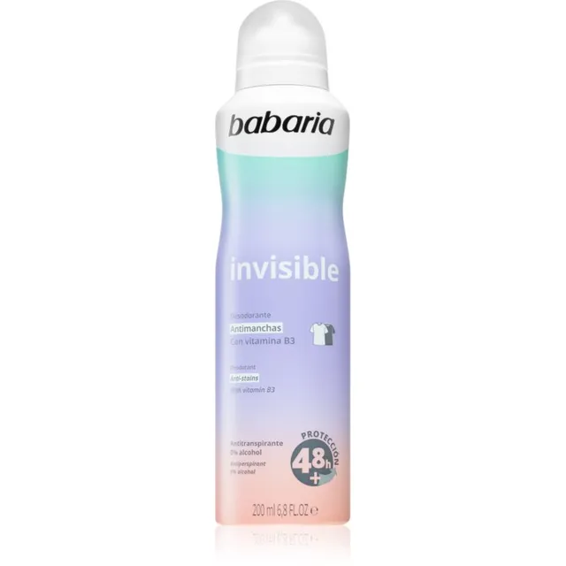 Babaria Deodorant Invisible Pihustatav antiprespirant valgete ja kollaste plekkide hoolduseks 200 ml