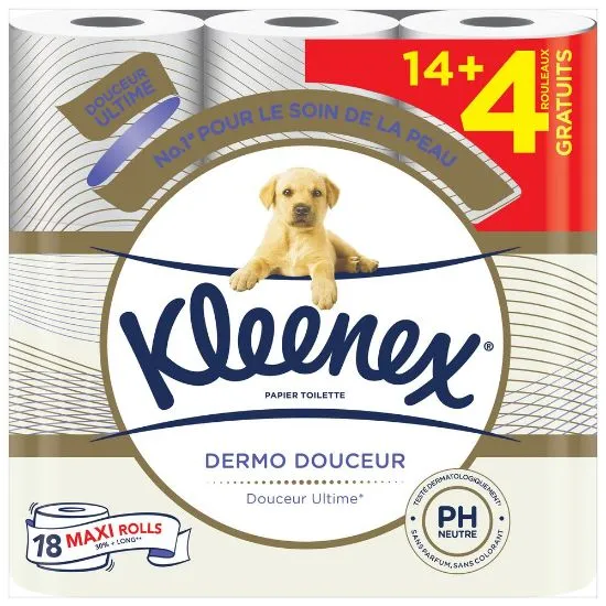 Kleenex tualettpaber Dermo Douceur 18 rulli 180 lehte 3-kihiline