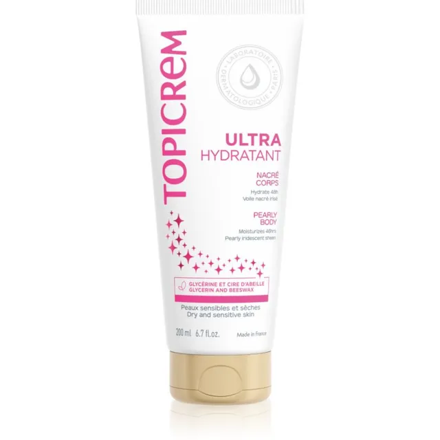 Topicrem UH BODY Ultra-Moisturizing Pearly Body Kehapiim tundlikule nahale pärlmutterläikega 200 ml