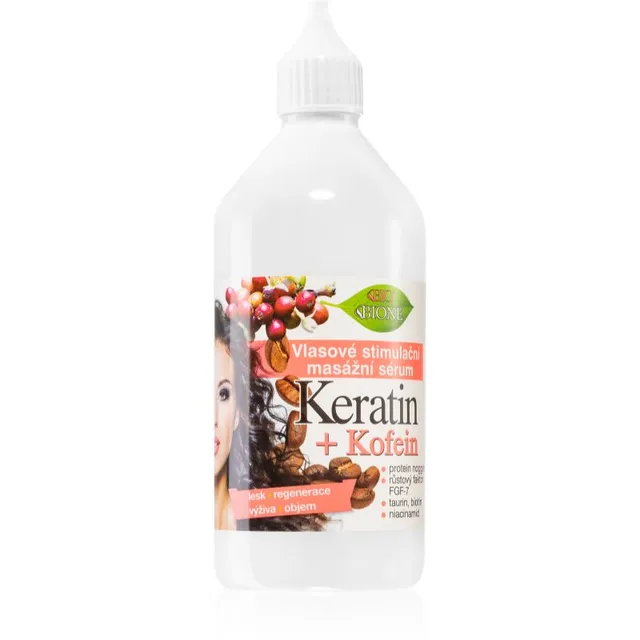 Bione Cosmetics Keratin + Caffeine Seerum juuksejuurte tugevdamiseks ja juuksekasvu parandamiseks 215 ml