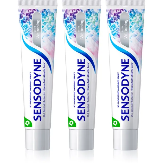 Sensodyne Extra Whitening Valgendav hambapasta fluoriidiga tundlikele hammastele 3x75 ml