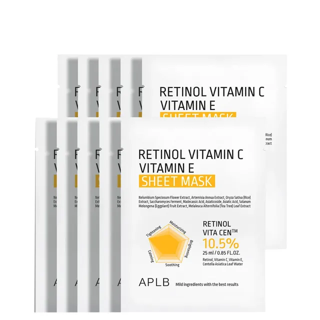 APLB Retinol Vitamin C & E Facial Sheet Mask 10x25ml