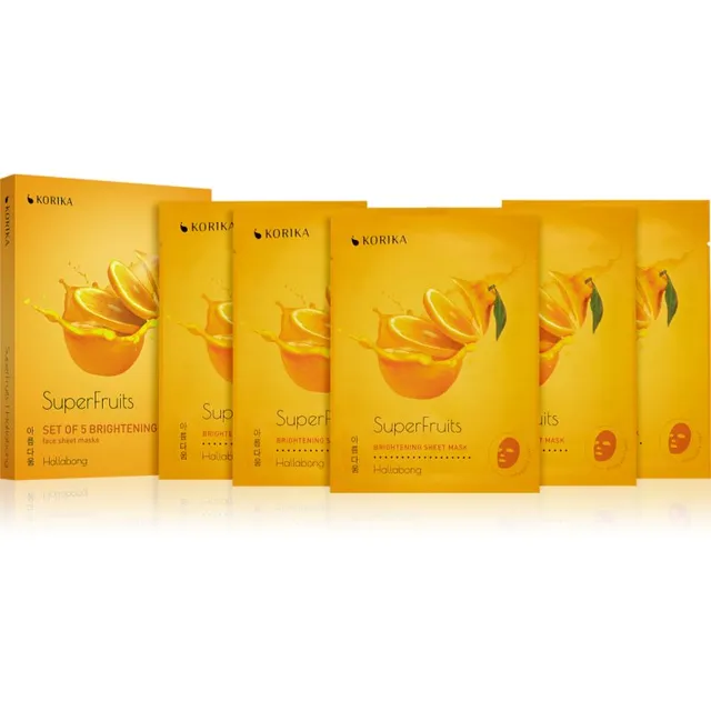 KORIKA SuperFruits Hallabong - Set of 5 Brightening Face Sheet Masks näomask soodushinnaga sära andva efektiga Hallabong