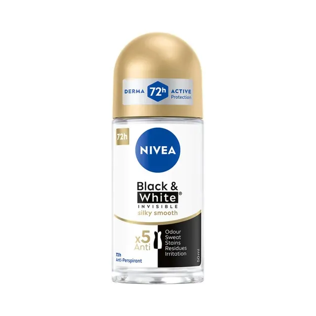 Rulldeodorant Black&White Silky Smooth naistele, NIVEA, 50 ml