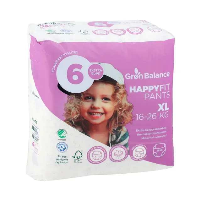 Püksmähkmed XL suurus 6 16-26kg, GRØN BALANCE, 28 tk