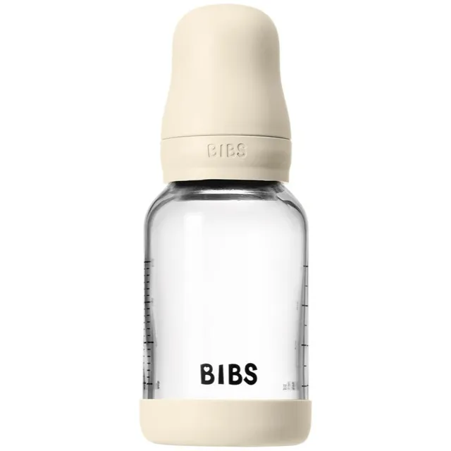 BIBS Baby Glass Bottle Silicone koolikuid ennetav pudel silikoonist lutiga Ivory 1 tk