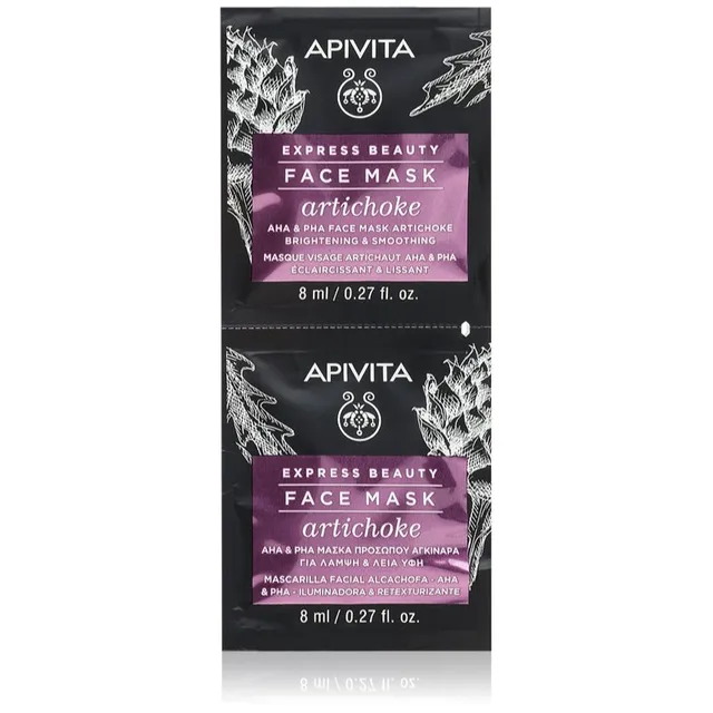 Apivita Express Beauty Brightening Face Mask Artichoke Intensiivselt niisutav mask AHA-hapetega 2x8 ml