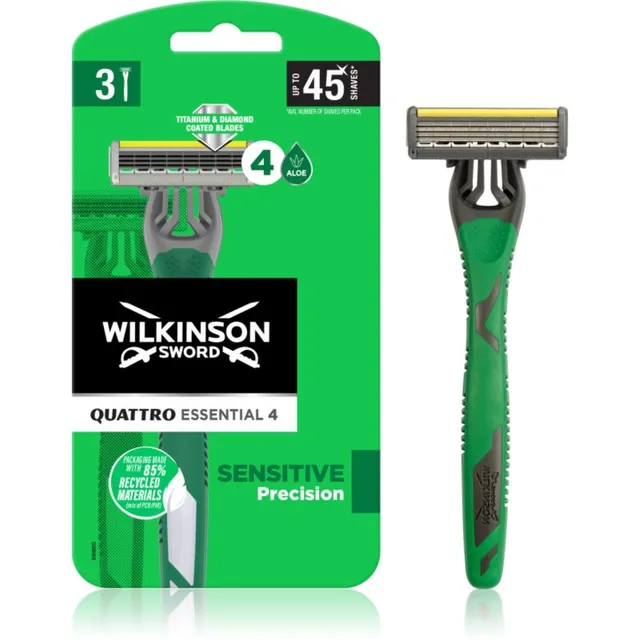 Wilkinson Sword Quattro Essential 4 Sensitive Precision Ühekordsed raseerijad 3 tk