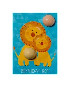 Bomb Cosmetics õnnitluskaart vannipalliga birthday boy lion