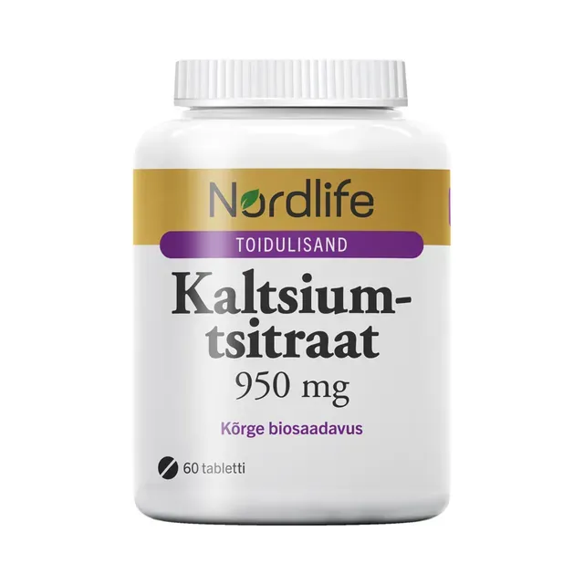 Kaltsiumtsitraat 950 mg tabletid N60, NORDLIFE, 60 g