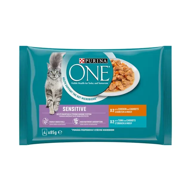 Kiisueine tundlikule kassile kana-porg/tuunikala-porg, PURINA ONE, 4x85g