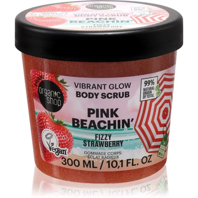 Organic Shop Body Scrub Pink Beachin' Kirgastav kehakoorija lõhnatooted Fizzy Strawberry 300 ml