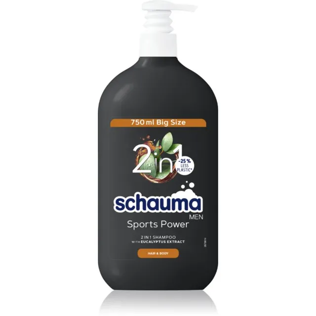 Schwarzkopf Schauma MEN Dušigeel ja šampoon kaks-ühes meestele Sports Power 750 ml