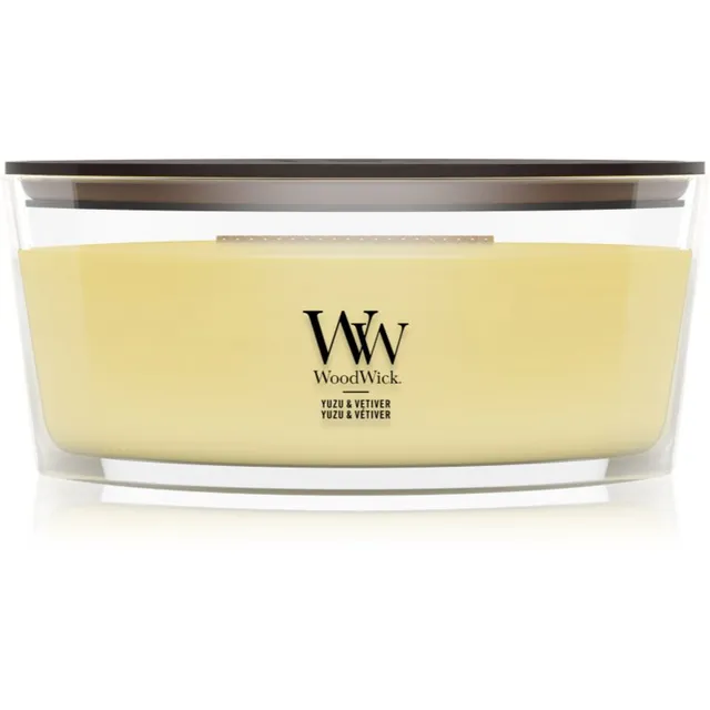 Woodwick Yuzu & Vetiver lõhnaküünal puidust taht 453.6 g