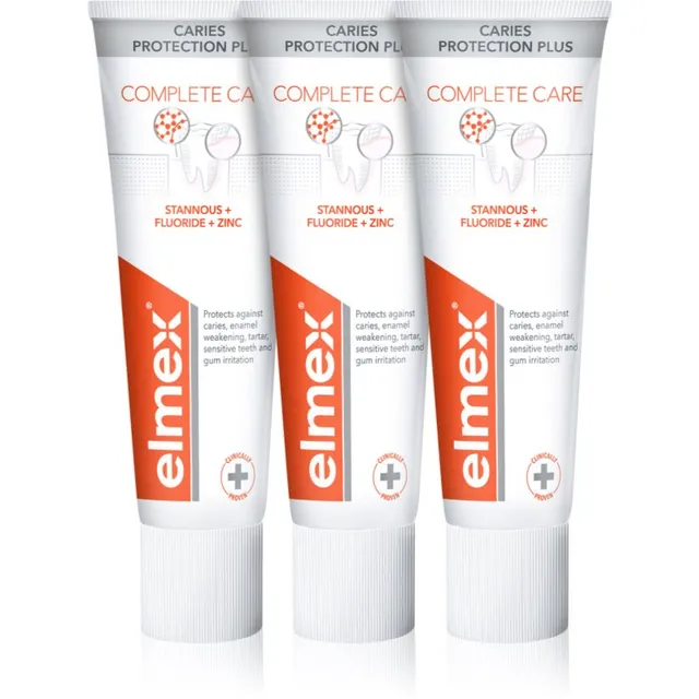 Elmex Caries Protection Complete Care Värskendav hambapasta hammaste täielikuks kaitseks 3x75 ml