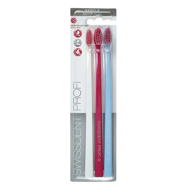 SWISSDENT Profi Gentle Toothbrush Trio (White/Pink/Light Blue)
