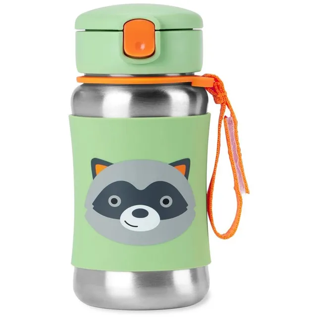 Skip Hop Spark Style Straw Bottle roostevabast terasest veepudel kõrrega Racoon 12 m+ 1 tk
