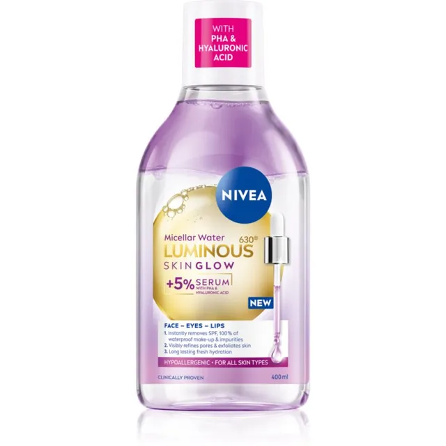 NIVEA Luminous Skin Glow Puhastav mitsellaarvesi sära andva efektiga 400 ml