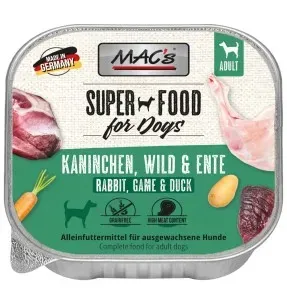 MAC´s konserv koerale JÄNES, ULUK ja PART (91% liha), teraviljavaba, kausike (Superfood Dog Rabbit, Game & Duck)